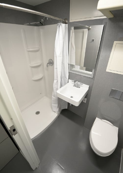 The bathroom of a HATS protective building, placed on a US embassy
