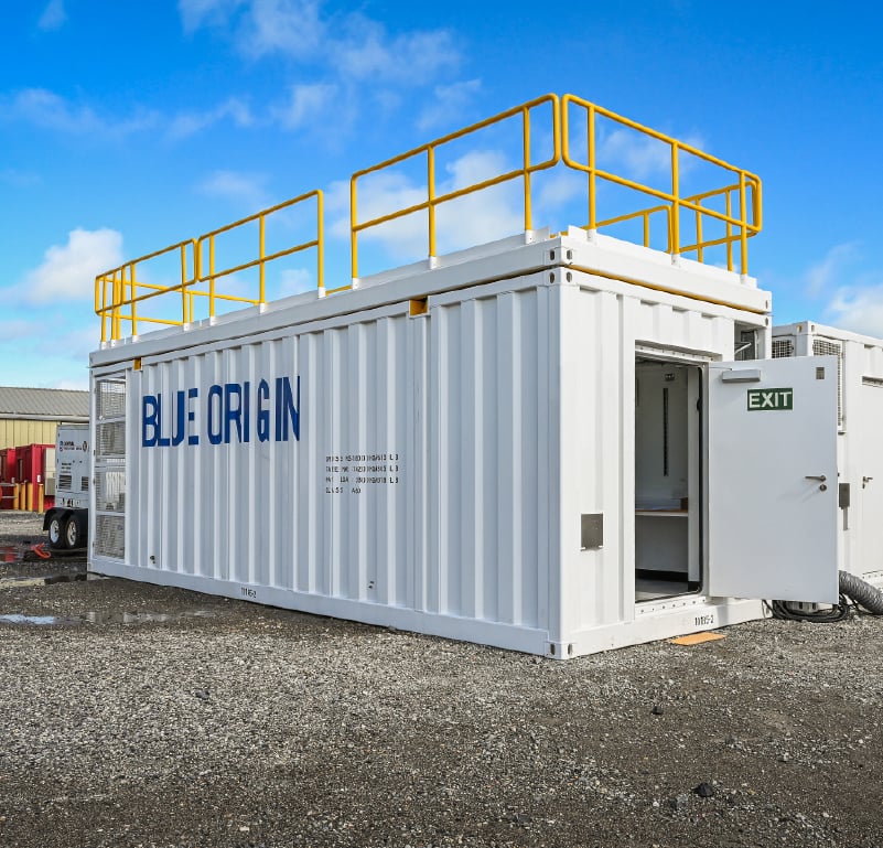 Exterior view of a modular blast-rated control room designed for hardened operational environments.