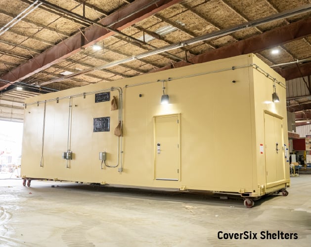 Purpose-built modular emergency sanctuary under construction in a manufacturing facility